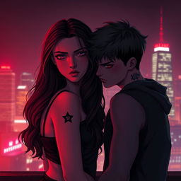 A tense scene depicting a dark romance between two teenagers, titled 'My Stardust Love' by Vampprit