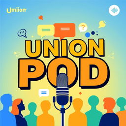 A dynamic and engaging design for a podcast cover featuring the title 'Union POD' prominently displayed in bold, modern typography