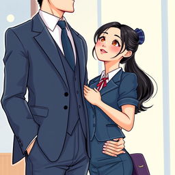 In a vibrant manhua art style, depict a tall, 7-foot man with a fit, gym-toned build, showcasing his half-Korean and Russian descent