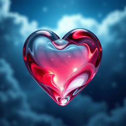 A beautifully artistic representation of a glass heart, intricately designed and delicately crafted, showcasing stunning reflections and refractions of light