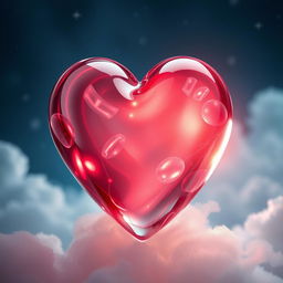 A beautifully artistic representation of a glass heart, intricately designed and delicately crafted, showcasing stunning reflections and refractions of light