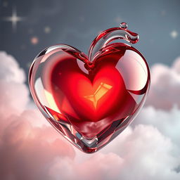 A beautifully artistic representation of a glass heart, intricately designed and delicately crafted, showcasing stunning reflections and refractions of light