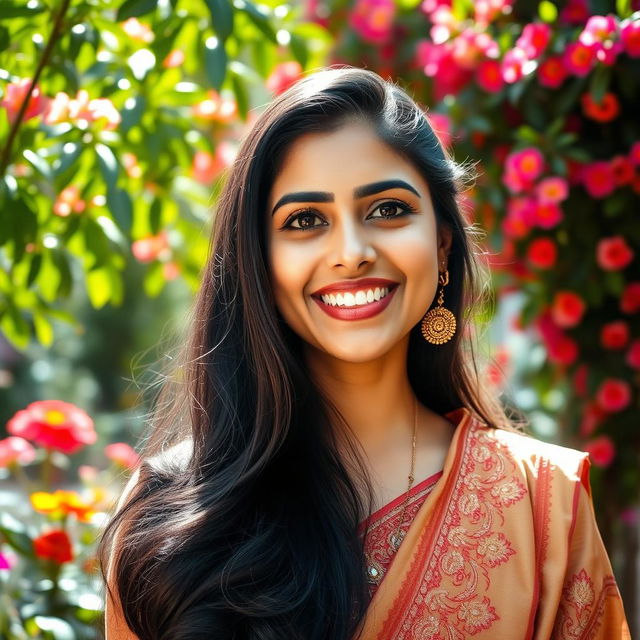 A captivating portrait of a woman named Priyanka Mohan, showcasing her radiant smile and warm personality