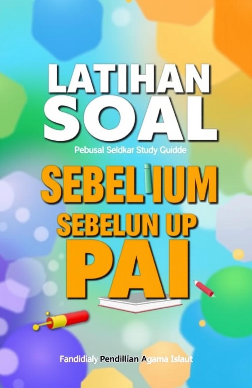 A vibrant and engaging cover design for a study guide titled 'Latihan Soal Sebelum UP PPG PAI'