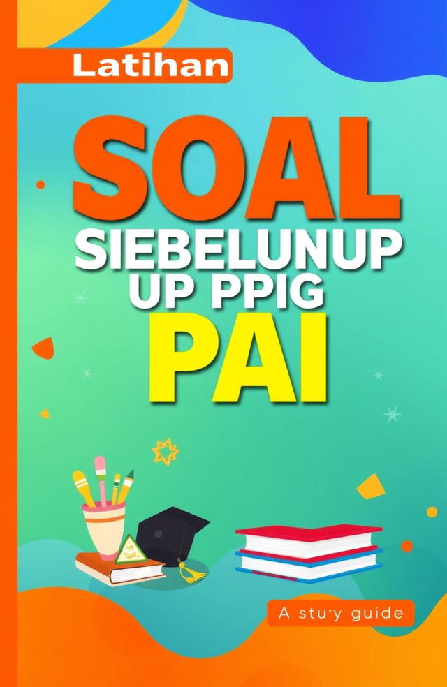 A vibrant and engaging cover design for a study guide titled 'Latihan Soal Sebelum UP PPG PAI'