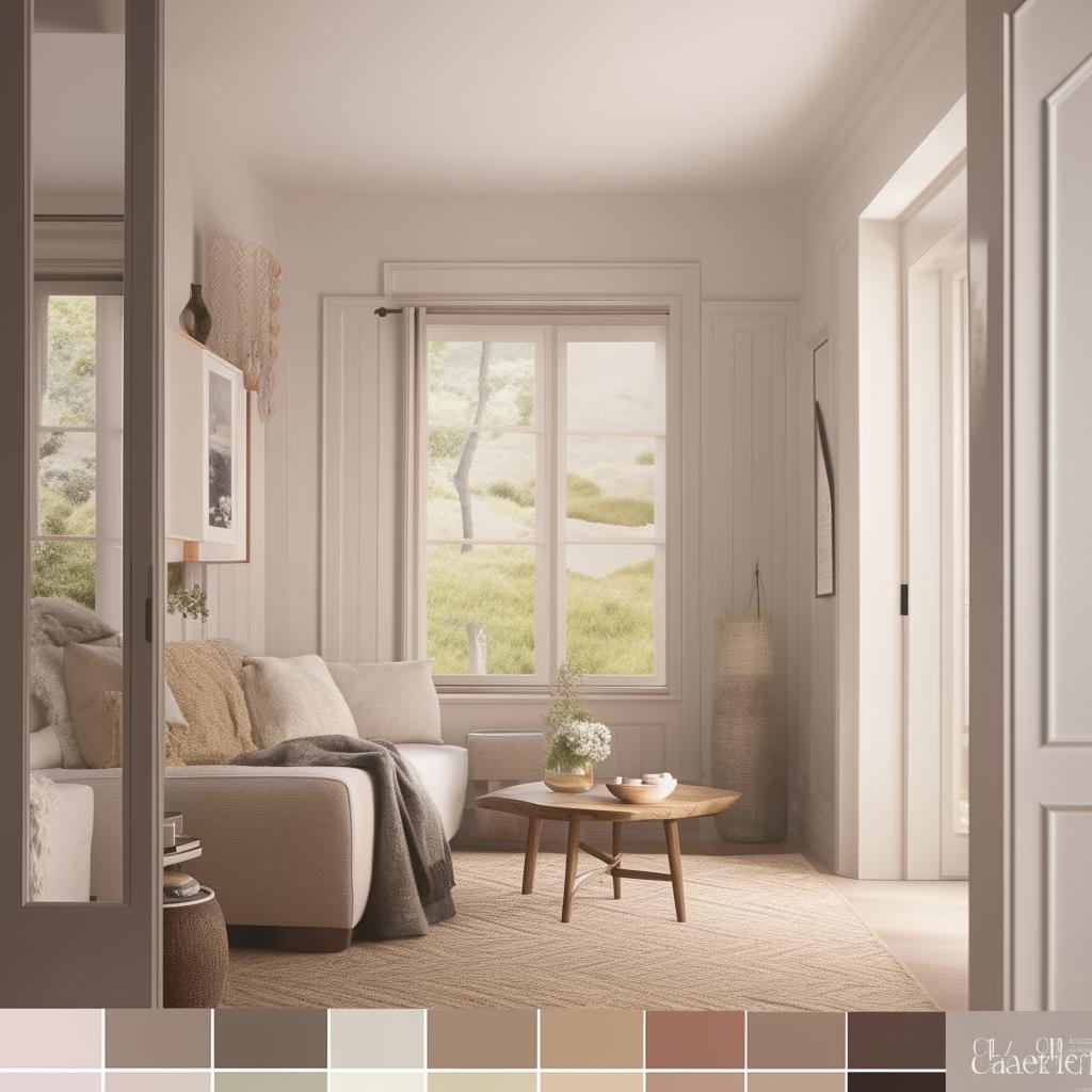 A visualization of a cozy and stylish living room with calming and soothing color schemes perfect for a home.