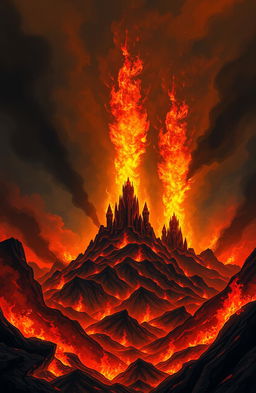 A dramatic illustration of hell inspired by poetic imagery