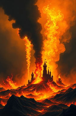 A dramatic illustration of hell inspired by poetic imagery