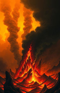 A dramatic illustration of hell inspired by poetic imagery
