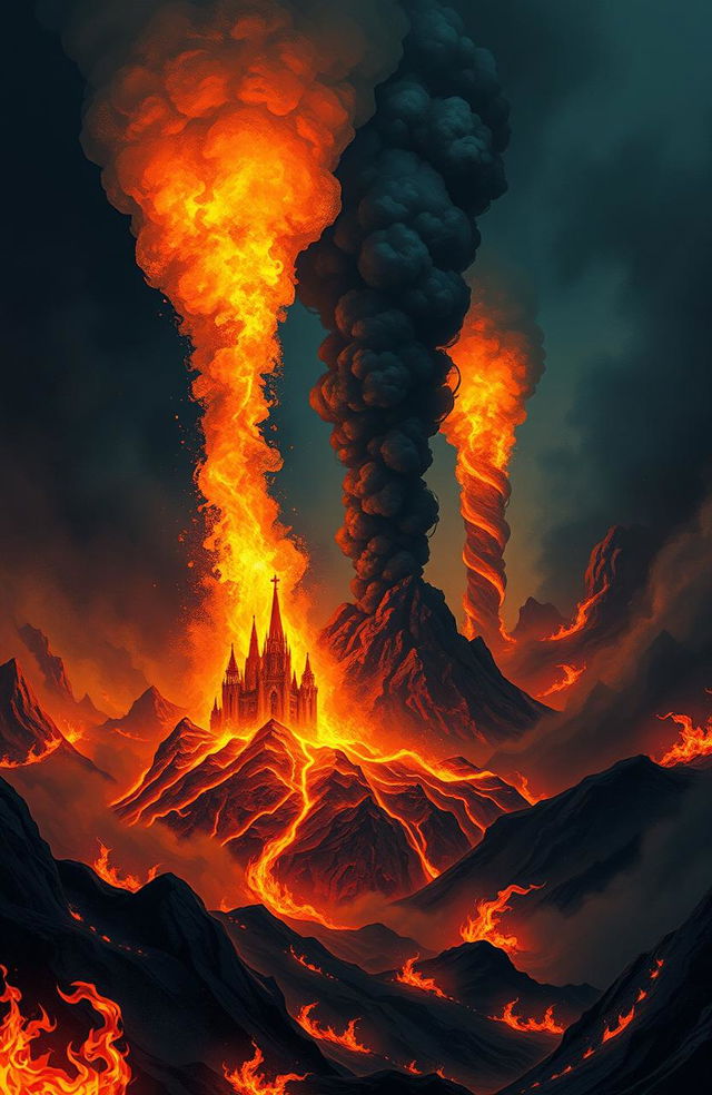 A dramatic illustration of hell inspired by poetic imagery