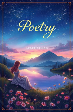 A beautifully illustrated cover for a poetry book, featuring an ethereal, dreamy landscape with a twilight sky filled with shimmering stars