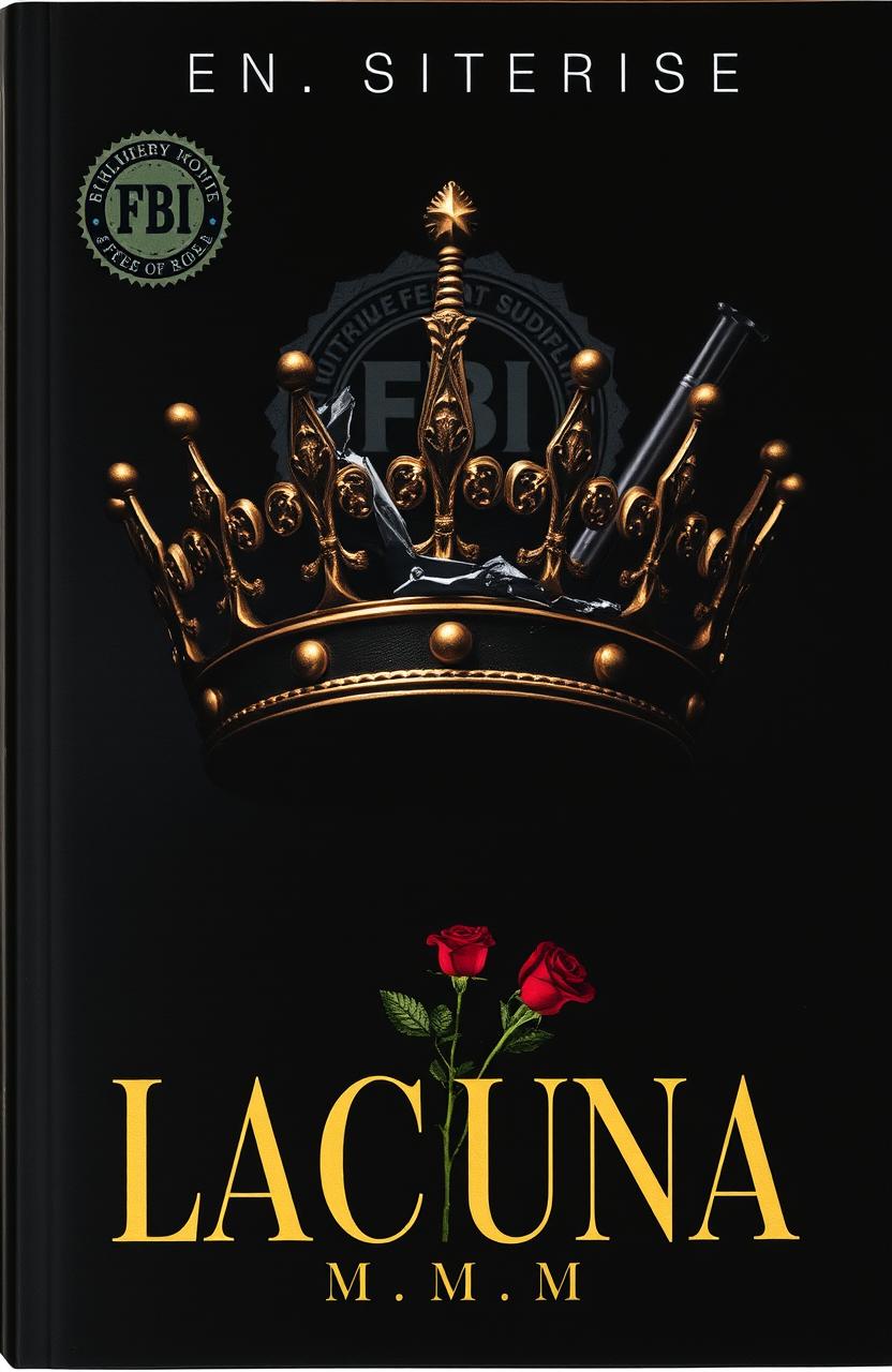 A dark and suspenseful book cover design featuring a prominently displayed damaged crown symbolizing royalty, evoking a sense of decay and loss of power