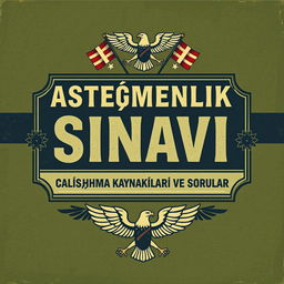 A retro-styled ebook cover design for 'Asteğmenlik Sınavı Çalışma Kaynakları ve Sorular'