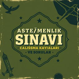 A retro-styled ebook cover design for 'Asteğmenlik Sınavı Çalışma Kaynakları ve Sorular'