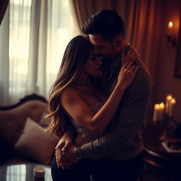 An artistic representation of sensual intimacy between two adults in an elegant and romantic setting