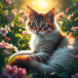 A vivid and artistic depiction of a feline cat, showcasing its graceful posture and enchanting eyes