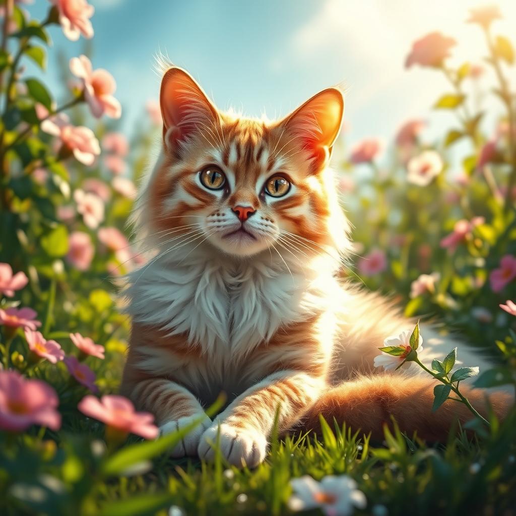 A vivid and artistic depiction of a feline cat, showcasing its graceful posture and enchanting eyes