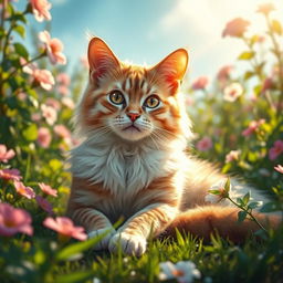 A vivid and artistic depiction of a feline cat, showcasing its graceful posture and enchanting eyes