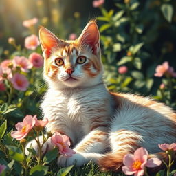 A vivid and artistic depiction of a feline cat, showcasing its graceful posture and enchanting eyes