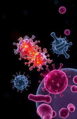 A dark, clinical background resembling a high-tech laboratory, with a subtle pattern of crystal lattice or nanostructures