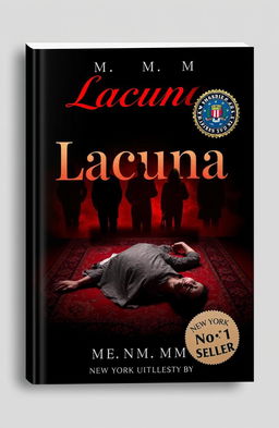 A captivating book cover design for a murder mystery titled 'Lacuna' by author M