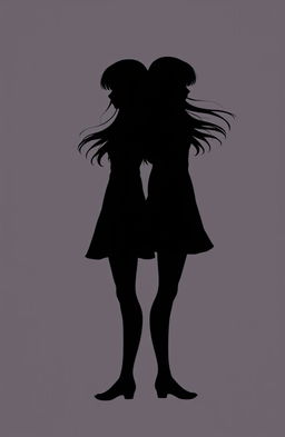 Two silhouettes of two girls standing back-to-back, intertwined and holding hands