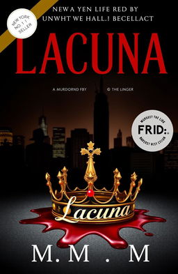 A sophisticated and elegant book cover for a murder mystery novel titled 'Lacuna', authored by M