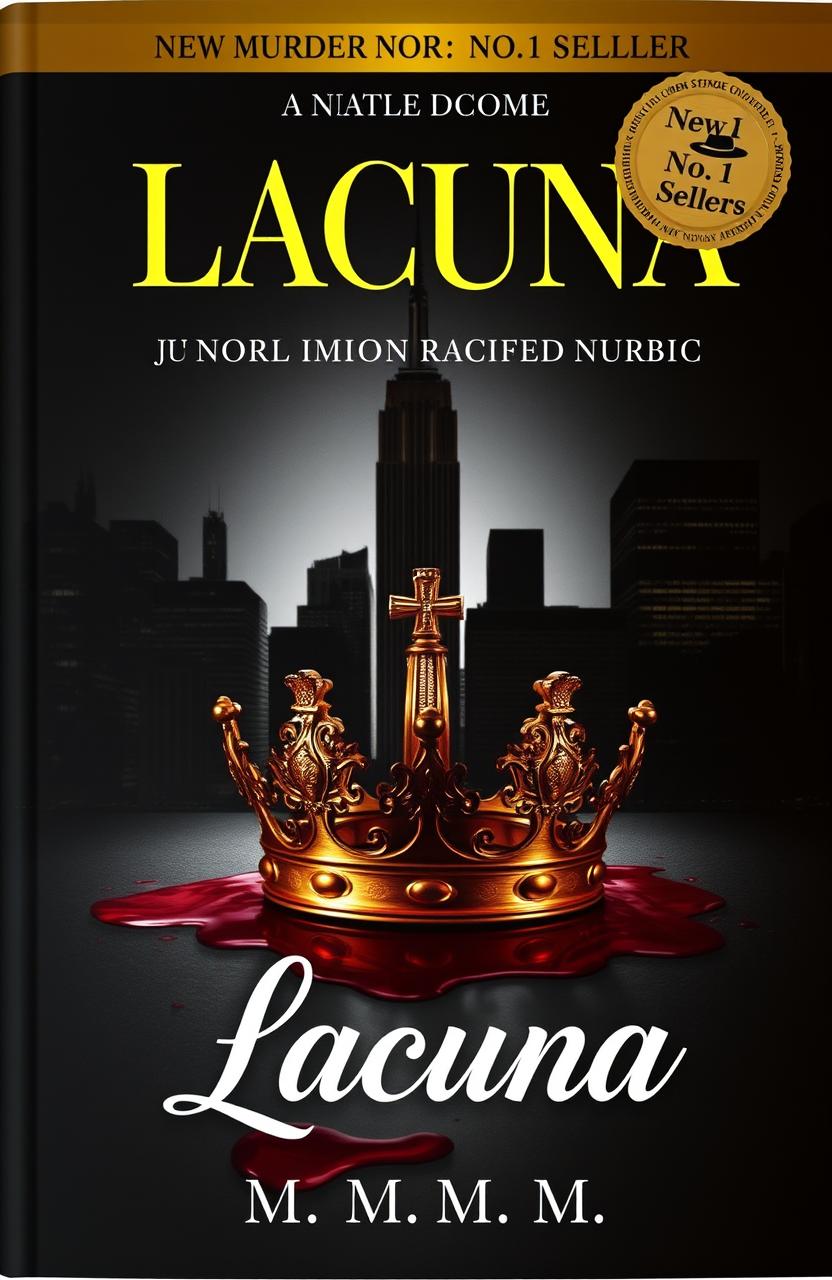 A sophisticated and elegant book cover for a murder mystery novel titled 'Lacuna', authored by M