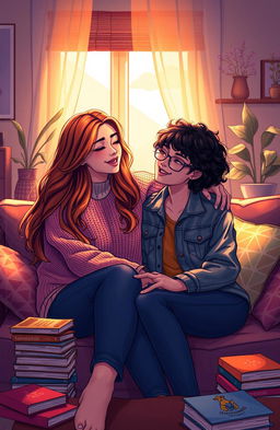 A vibrant and emotional scene depicting two best friends in a warm and intimate setting
