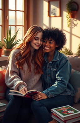 A vibrant and emotional scene depicting two best friends in a warm and intimate setting