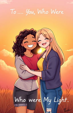 A heartwarming scene depicting two best friends standing together under a warm sunset, symbolizing their deep friendship
