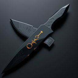 A knife forged from black obsidian, with a blade that reflects darkness yet reveals a hidden spark of pure gold deep within