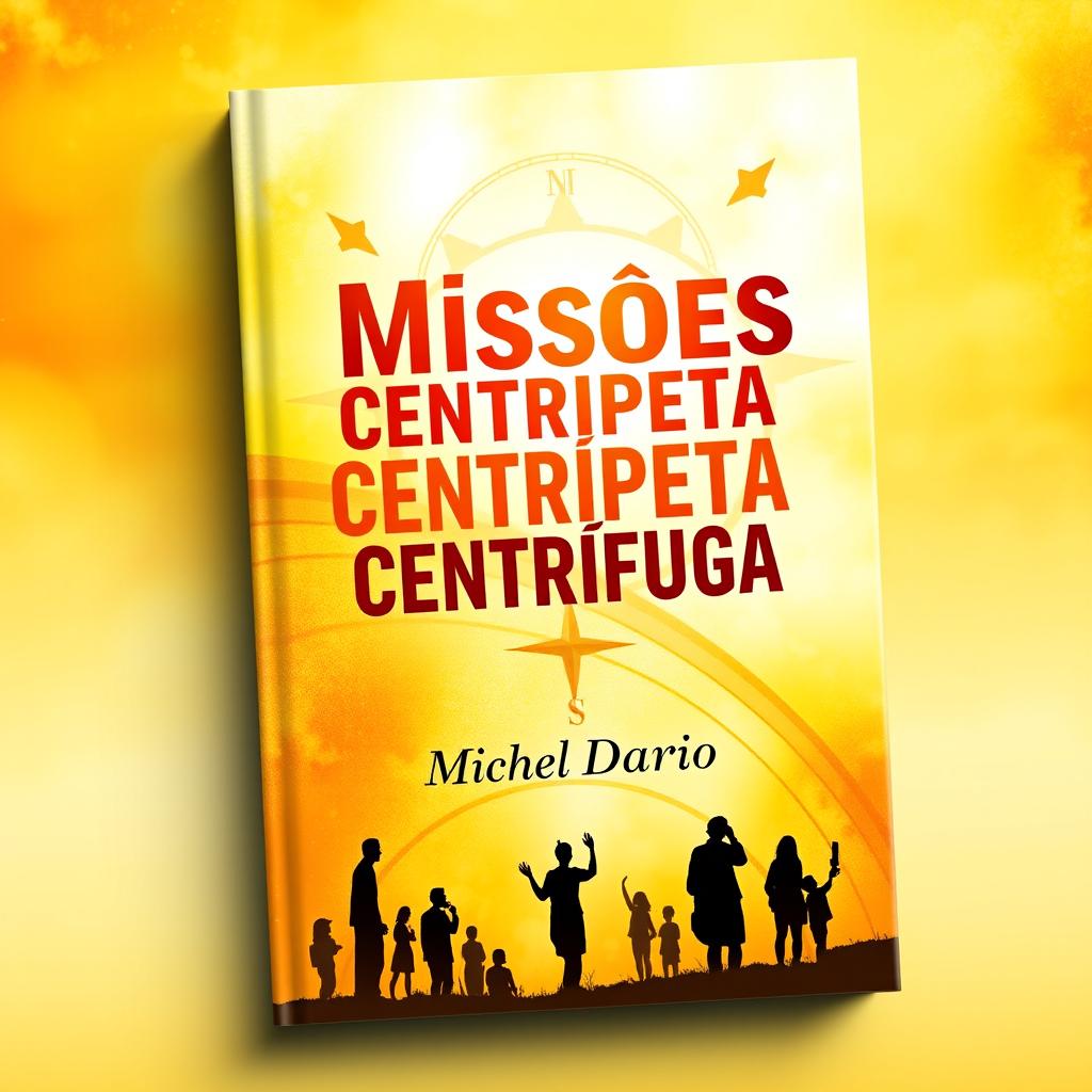 A vibrant e-book cover design focused on evangelization, featuring the title 'Missões Centripeta e Centrífuga' prominently displayed in bold, eye-catching typography