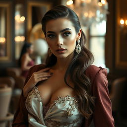 An artistic portrayal of a glamorous model in a luxurious setting, showcasing confident and alluring poses