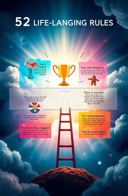 An artistic representation of the concept of 52 life-changing rules focused on respect, status, and success