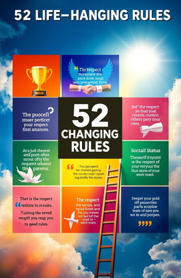 An artistic representation of the concept of 52 life-changing rules focused on respect, status, and success