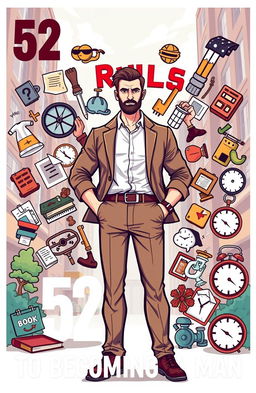 A visually engaging illustration depicting the theme of "52 Rules to Becoming a Man