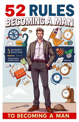 A visually engaging illustration depicting the theme of "52 Rules to Becoming a Man