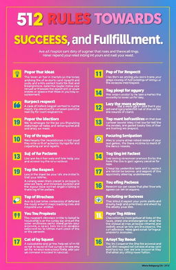 An inspiring and visually engaging infographic titled '52 Rules Towards Success, Respect, and Fulfillment'