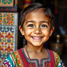 A portrait of a 5-year-old Moroccan child, with bright, expressive eyes and a warm smile