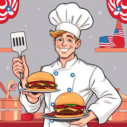 An illustration of a chef targeting an American audience, showcasing a charismatic and approachable character