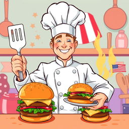 An illustration of a chef targeting an American audience, showcasing a charismatic and approachable character