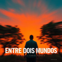 A movie poster for "Entre Dois Mundos", featuring a vibrant strong orange and blue sky as the background