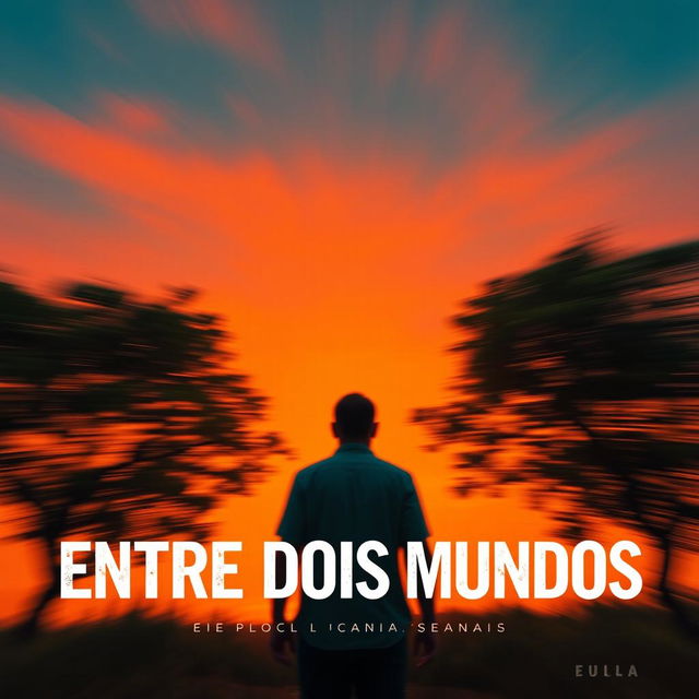 A movie poster for "Entre Dois Mundos", featuring a vibrant strong orange and blue sky as the background