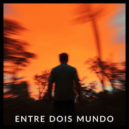 A movie poster for "Entre Dois Mundos", featuring a vibrant strong orange and blue sky as the background