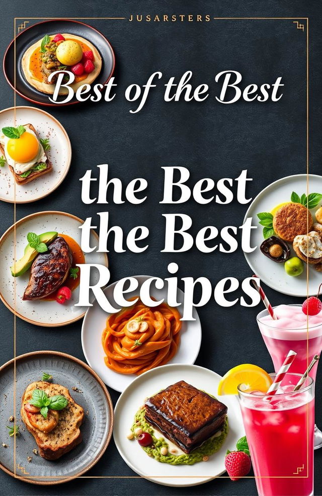 An elegant and modern recipe book cover design showcasing a variety of extraordinary dishes