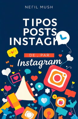 A vertical A4 cover for an ebook titled 'Tipos de posts para Instagram'