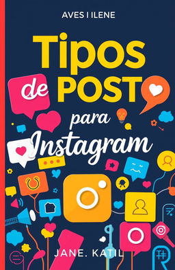 A vertical A4 cover for an ebook titled 'Tipos de posts para Instagram'