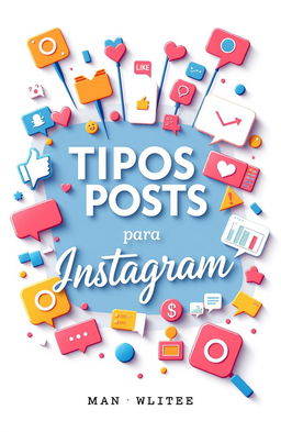 A vertical A4 cover for an ebook titled 'Tipos de posts para Instagram'