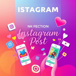 A vertical A4 cover for an ebook focused on Instagram posts, showcasing vibrant and engaging elements that represent the world of social networks